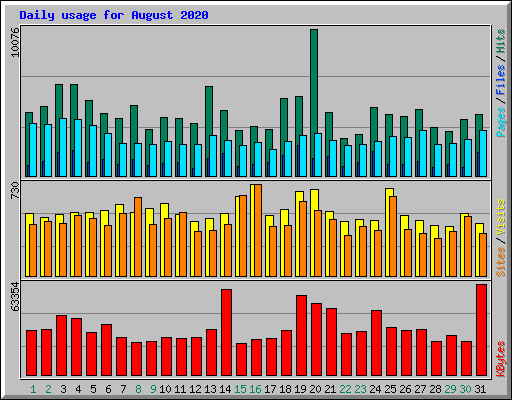 Daily usage for August 2020